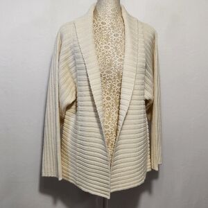 Isabella Bird Women Ivory Wool Blend Long Sleeve Open Front Ribbed Cardigan SZ S